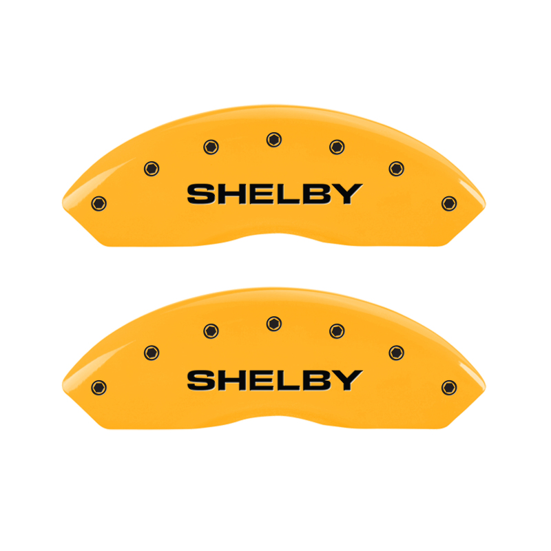 MGP 4 Caliper Covers Engraved Front Shelby Rear Snake Yellow Finish Black Char 2003 Ford Mustang - 10017SSBYYL