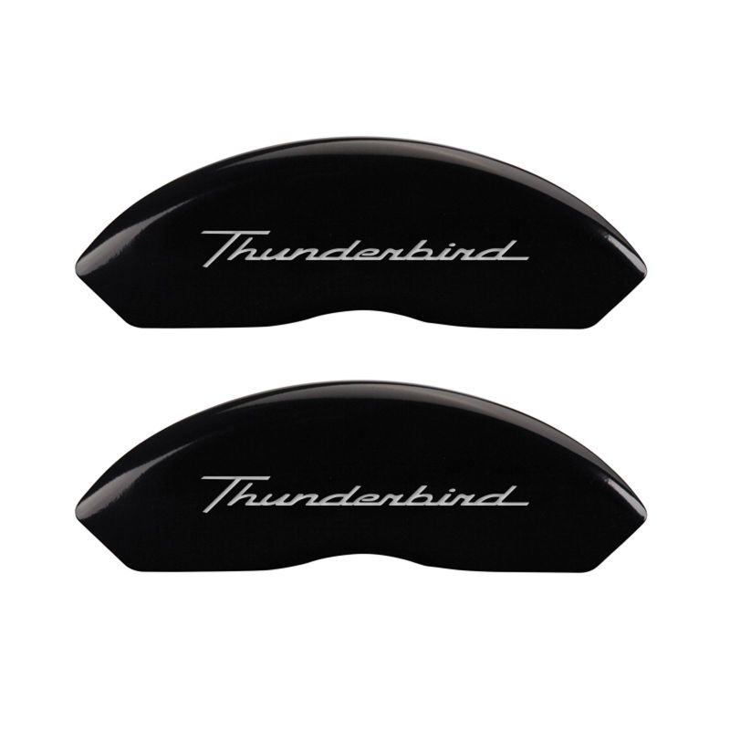 MGP 4 Caliper Covers Engrvd Front No bolts/Tbird Engrvd Rear/Tbird Emblem Blk fnsh slvr ch - 10086STDBBK