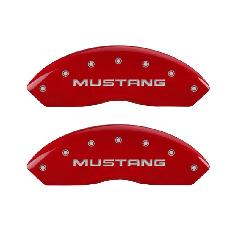 MGP 4 Caliper Covers Engraved Front Mustang Engraved Rear SN95/GT Red finish silver ch - 10095SMG1RD