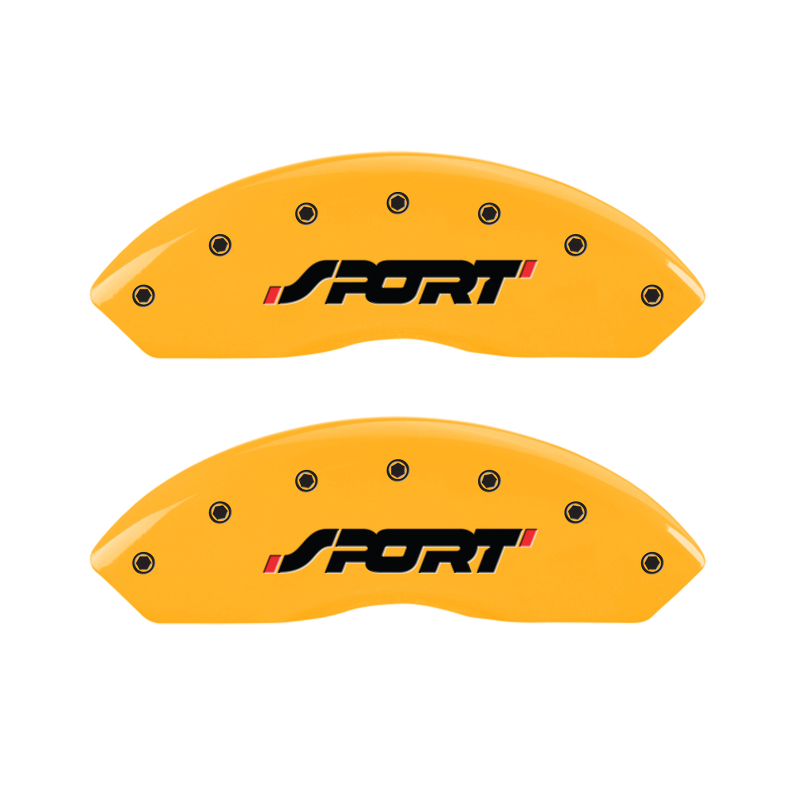 MGP 4 Caliper Covers Engraved Front & Rear SPORT Yellow finish black ch - 10119SSPOYL
