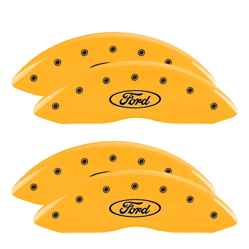 MGP 4 Caliper Covers Engraved Front & Rear Oval logo/Ford Yellow finish black ch - 10120SFRDYL