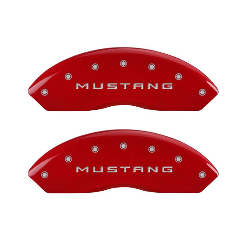 MGP 4 Caliper Covers Engraved Front Mustang Engraved Rear GT Red finish silver ch - 10198SMGTRD