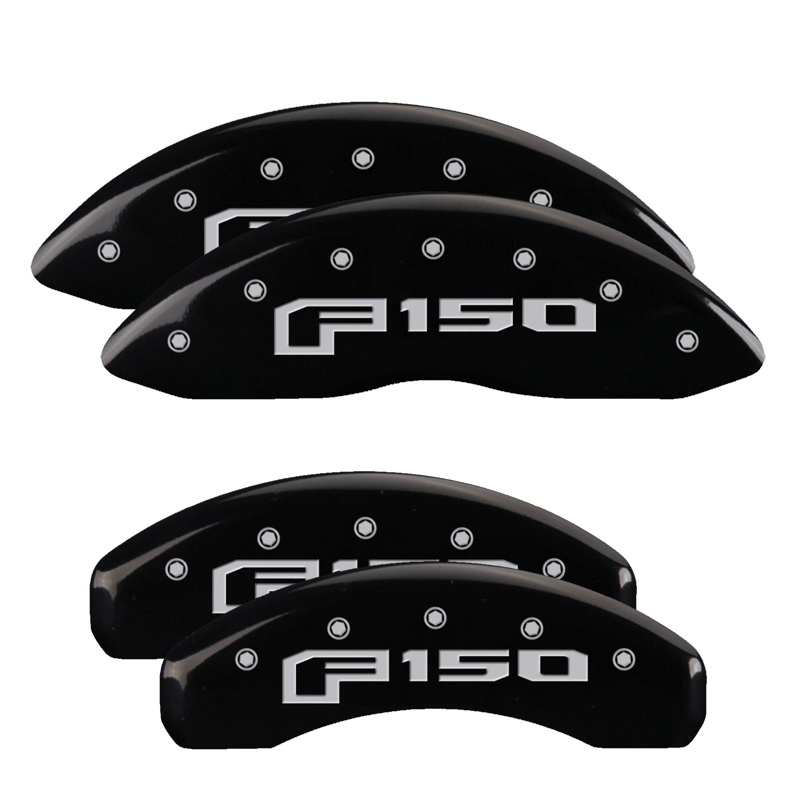 MGP 4 Caliper Covers Engraved Front & Rear Oval Logo/Ford Black Finish Silver Char 2013 Ford F-150 - 10219SF16BK