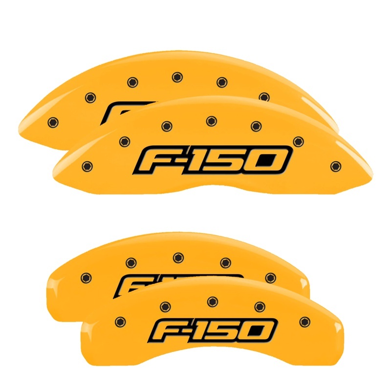 MGP 4 Caliper Covers Engraved Front & Rear Oval Logo/Ford Yellow Finish Black Char 2013 Ford F-150 - 10219SF15YL