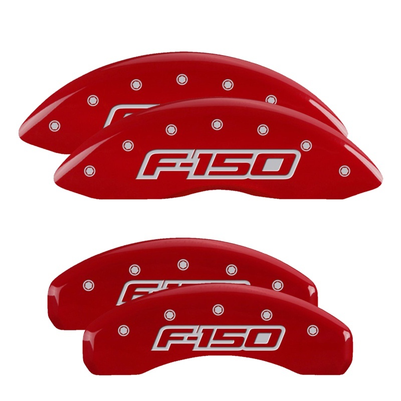 MGP 4 Caliper Covers Engraved Front & Rear Oval Logo/Ford Red Finish Silver Char 2014 Ford F-150 - 10219SF15RD