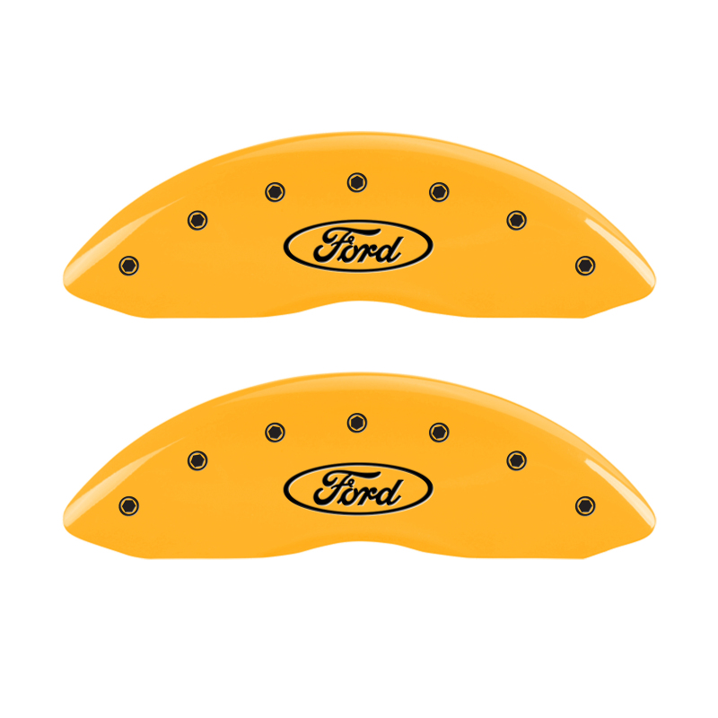 MGP 4 Caliper Covers Engraved Front & Rear Oval logo/Ford Yellow finish black ch - 10229SFRDYL