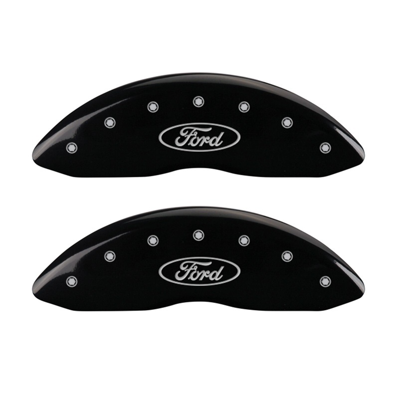 MGP Front set 2 Caliper Covers Engraved Front Oval logo/Ford Black finish silver ch - 10234FFRDBK