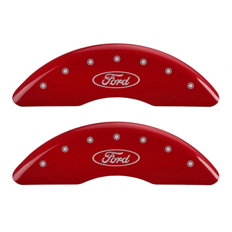 MGP 4 Caliper Covers Engraved Front & Rear Oval logo/Ford Red finish silver ch - 10235SFRDRD
