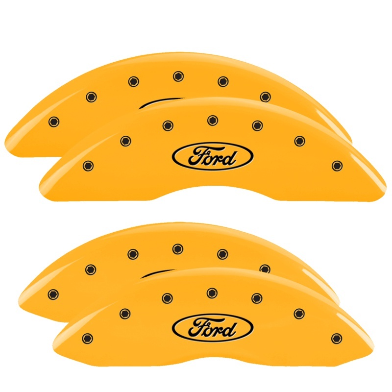 MGP 4 Caliper Covers Engraved Front & Rear Oval logo/Ford Yellow finish black ch - 10235SFRDYL