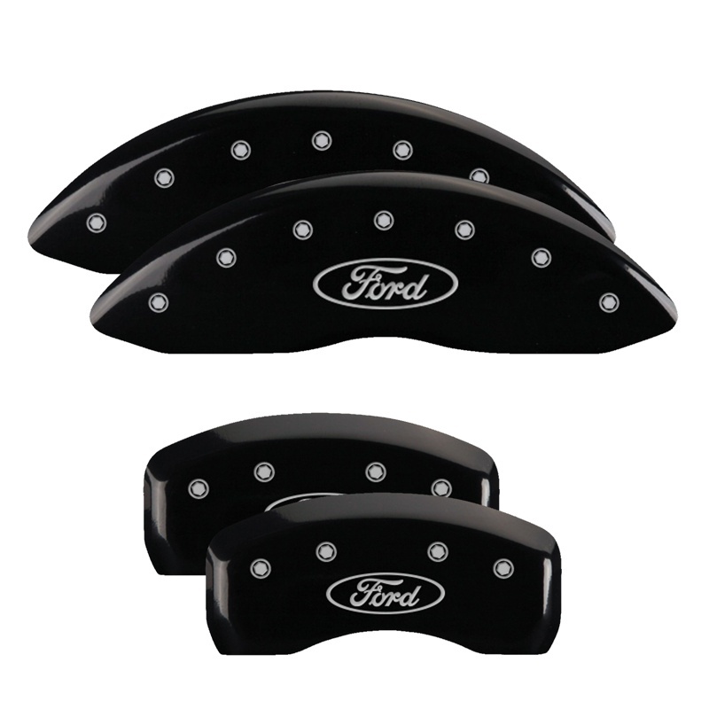 MGP 4 Caliper Covers Engraved Front & Rear Oval logo/Ford Black finish silver ch - 10242SFRDBK