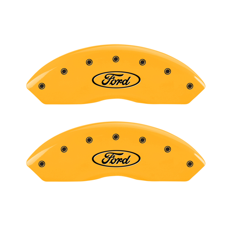 MGP 4 Caliper Covers Engraved Front & Rear Oval Logo/Ford Yellow Finish Black Char 2017 Ford Fusion - 10244SFRDYL