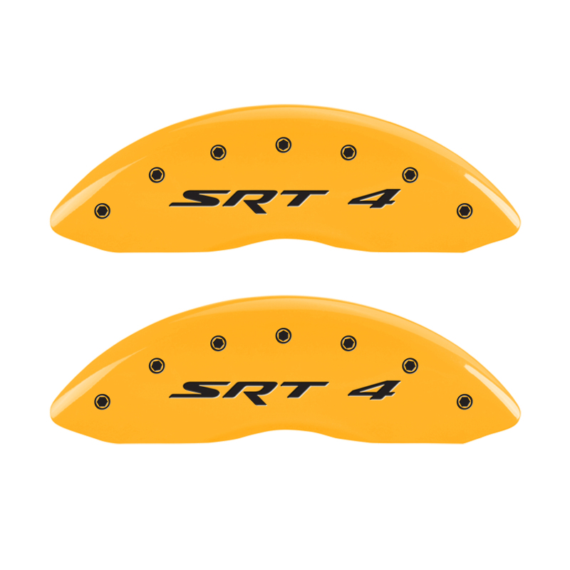 MGP Front set 2 Caliper Covers Engraved Front SRT4 Yellow finish black ch - 12002FSR4YL