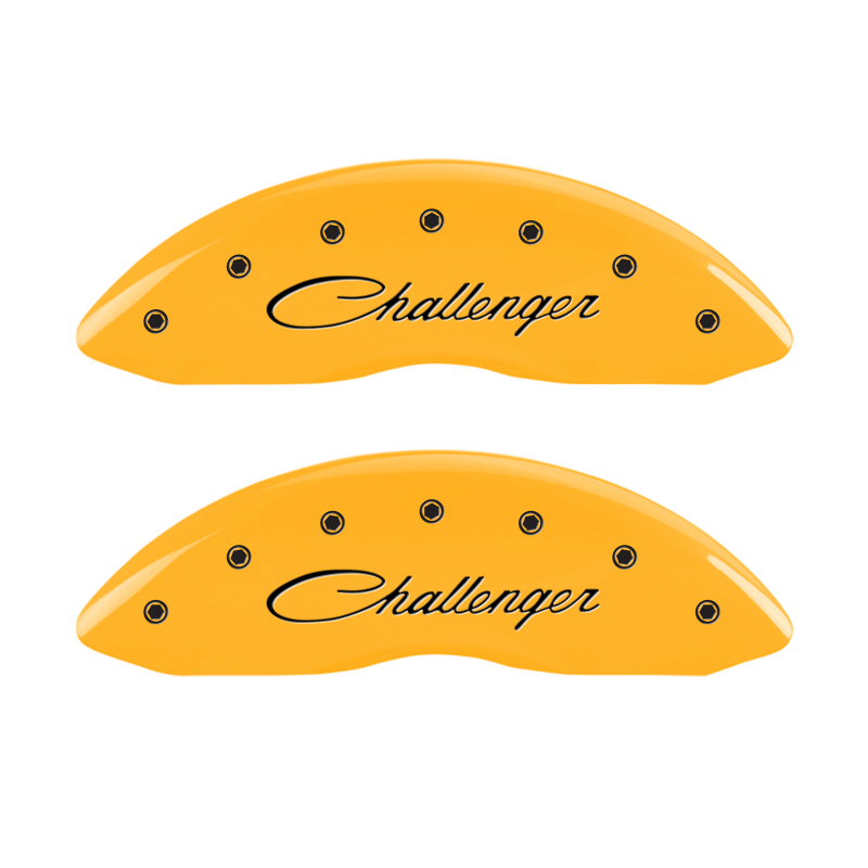 MGP 4 Caliper Covers Engraved F & R Cursive/Challenger Yellow Finish Black Char 2006 Dodge Charger - 12005SCLSYL