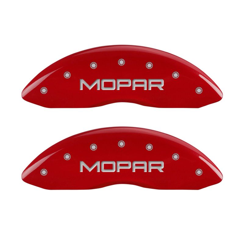 MGP 4 Caliper Covers Engraved Front & Rear MOPAR Red finish silver ch - 12043SMOPRD