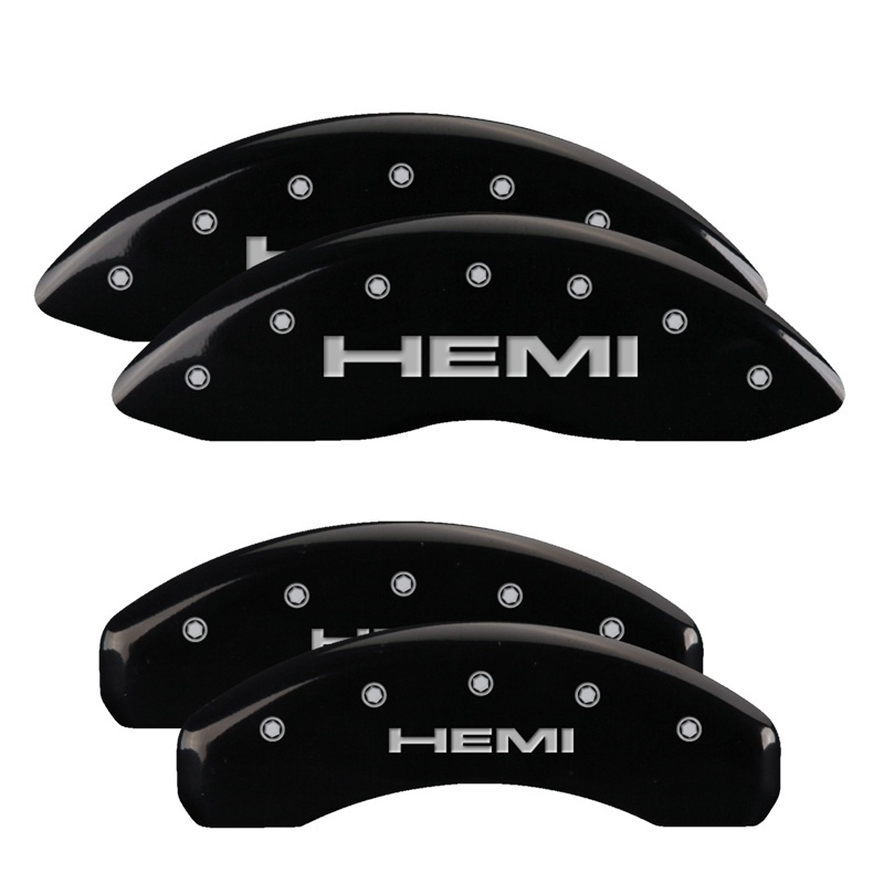 MGP 4 Caliper Covers Engraved Front & Rear Hemi Black finish silver ch - 12088SHEMBK
