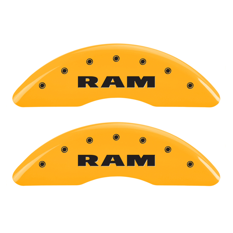 MGP 4 Caliper Covers Engraved Front & Rear Ram Yellow Finish Black Char 2010 Dodge Ram 2500 - 12124SRAMYL