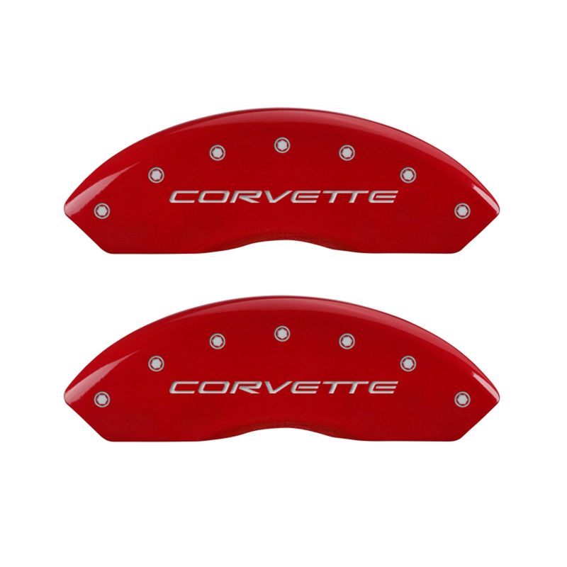 MGP 4 Caliper Covers Engraved Front & Rear C5/Corvette Red finish silver ch - 13007SCV5RD
