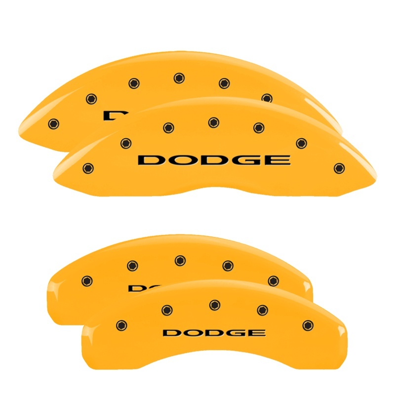 MGP 4 Caliper Covers Engraved Front & Rear 11-18 Dodge Durango Yellow Finish Black Dodge Logo - 12204SDD4YL