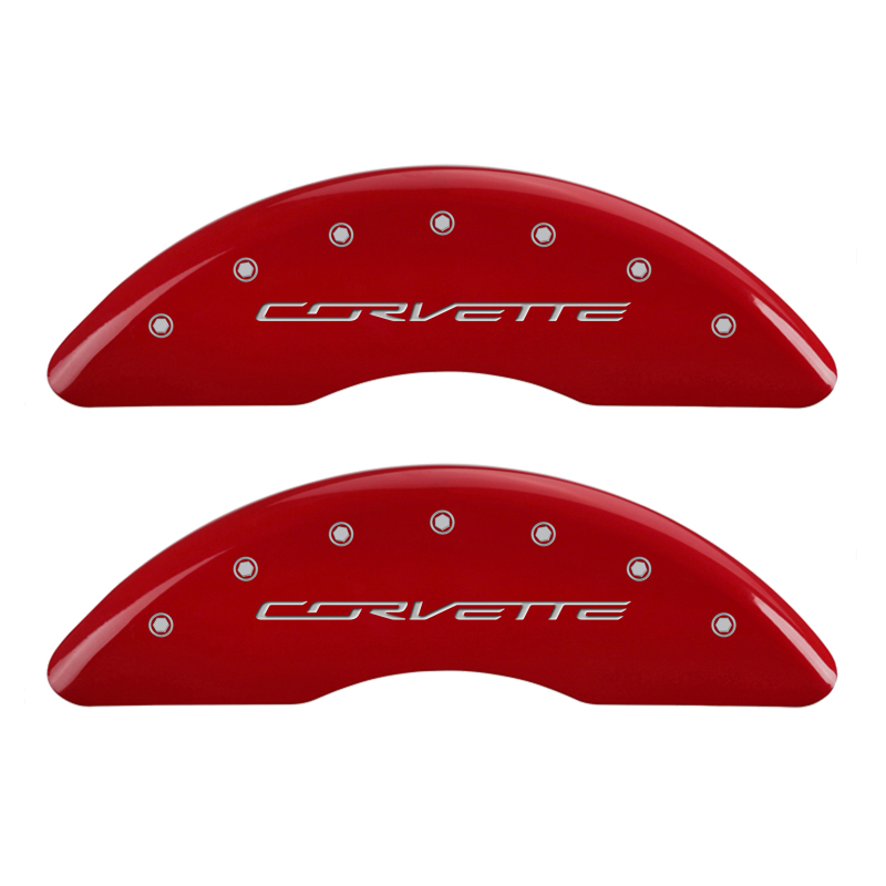MGP 4 Caliper Covers Engraved Front Corvette C7 Engraved Rear Z51/2015 Red finish silver ch - 13084SZ51RD