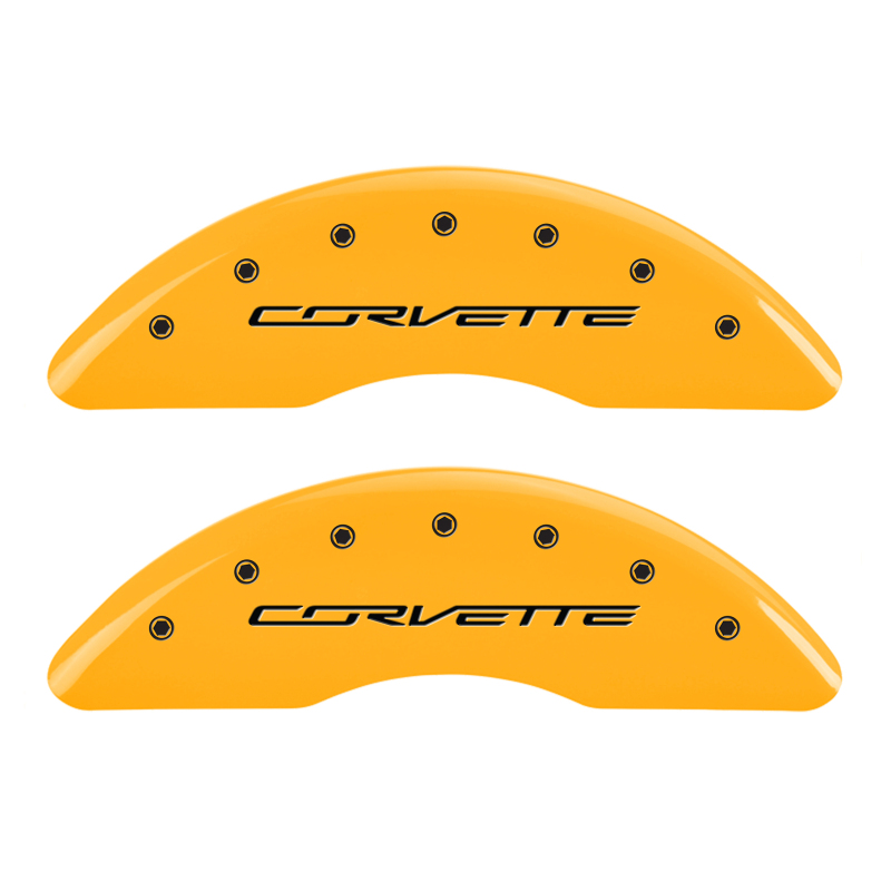 MGP 4 Caliper Covers Engraved Front & Rear C7/Corvette Yellow finish black ch - 13084SCV7YL