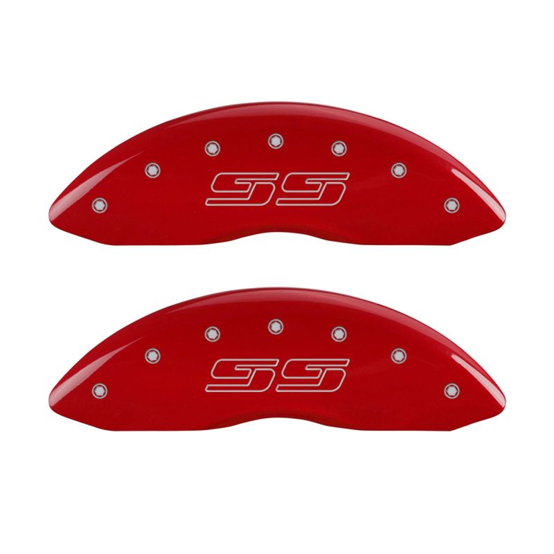 MGP 4 Caliper Covers Engraved Front & Rear Avalanche style/SS Red finish silver ch - 14002SSS1RD