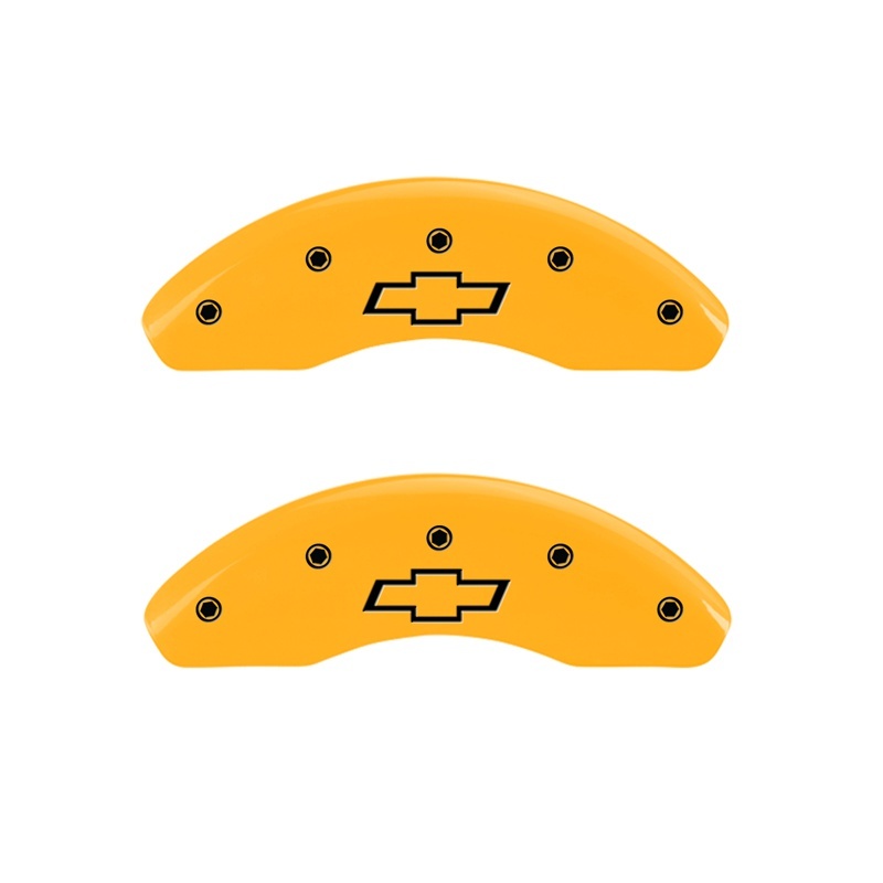 MGP 2 Caliper Covers Engraved Front Bowtie Yellow Finish Black Char 1999 Chevrolet Astro - 14001FBOWYL