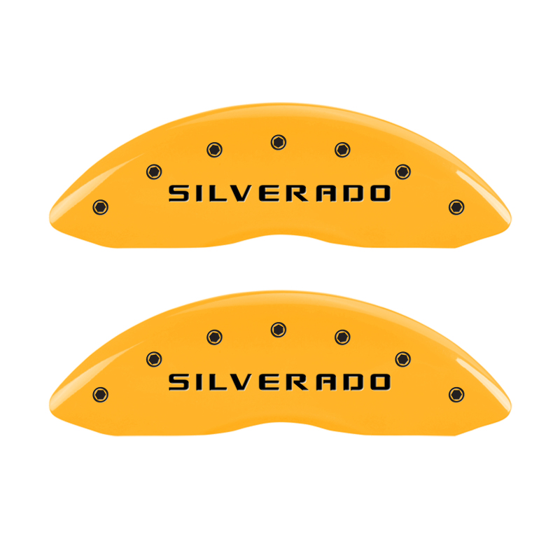 MGP 4 Caliper Covers Engraved Front & Rear Silverado Yellow Finish Blk Char 04 Chevy Avalanche 1500 - 14002SSILYL