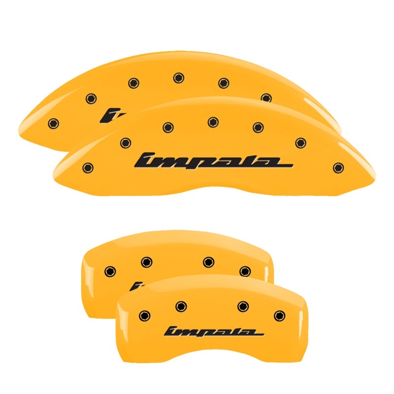 MGP 4 Caliper Covers Engraved Front & Rear Impala Yellow finish black ch - 14006SIMPYL