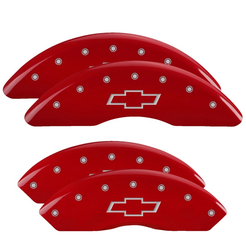 MGP 4 Caliper Covers Engraved Front & Rear Bowtie Red finish silver ch - 14008SBOWRD