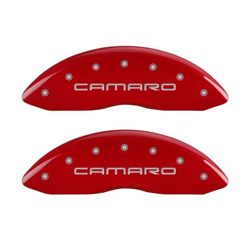 MGP 4 Caliper Covers Engraved Front Gen 4/Camaro Engraved Rear Gen 4/Z28 Red finish silver ch - 14027SZ84RD