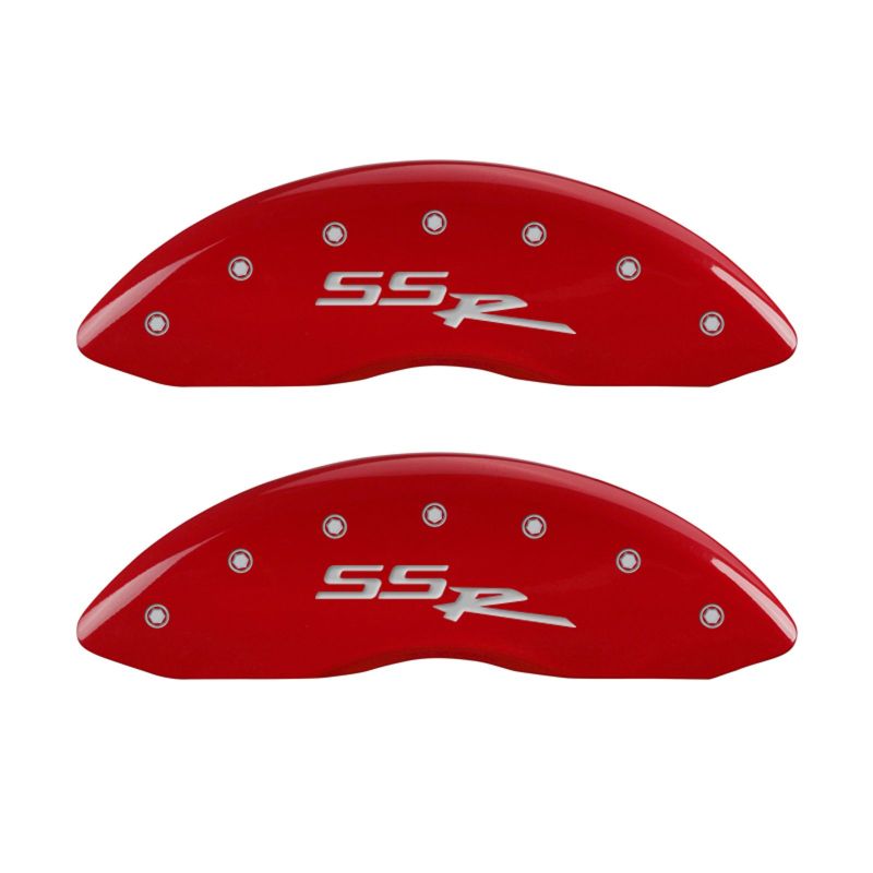 MGP 4 Caliper Covers Engraved Front & Rear SSR Red finish silver ch - 14030SSSRRD