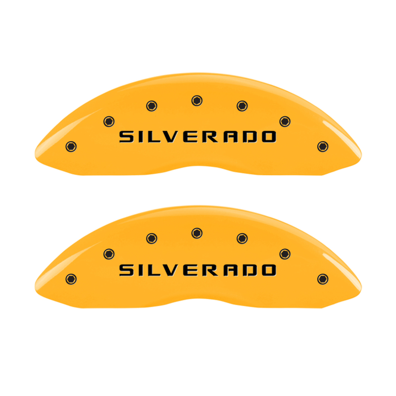 MGP 4 Caliper Covers Engraved Front & Rear Silverado Yellow Finish Black Char 2005 Chevrolet Astro - 14034SSILYL