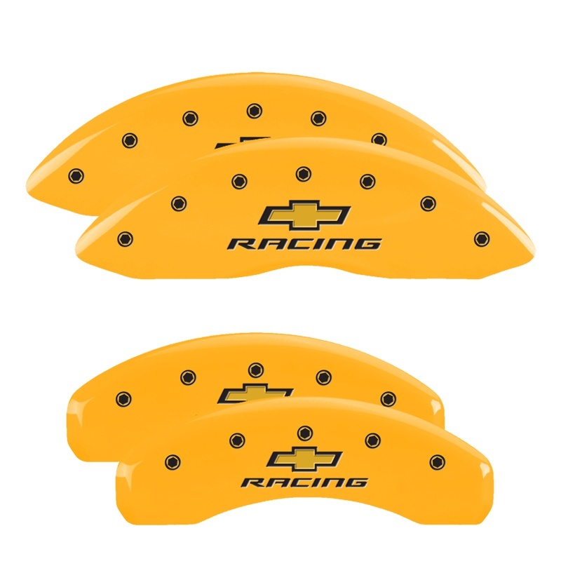 MGP 4 Caliper Covers Engraved F & R Chevy Racing Yellow Finish Black Char 2011 Chevrolet Camaro - 14036SBRCYL