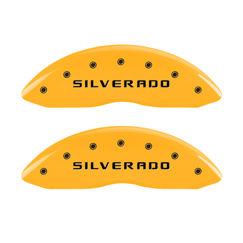 MGP 4 Caliper Covers Engraved Front & Rear Silverado Yellow Finish Blk Char 02 Chevy Avalanche 2500 - 14048SSILYL