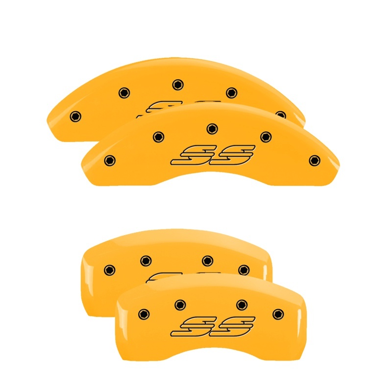 MGP 4 Caliper Covers Engraved Front & Rear Impala Style/Ss Yellow Finish Blk Char 2000 Chevy Impala - 14050SSS2YL