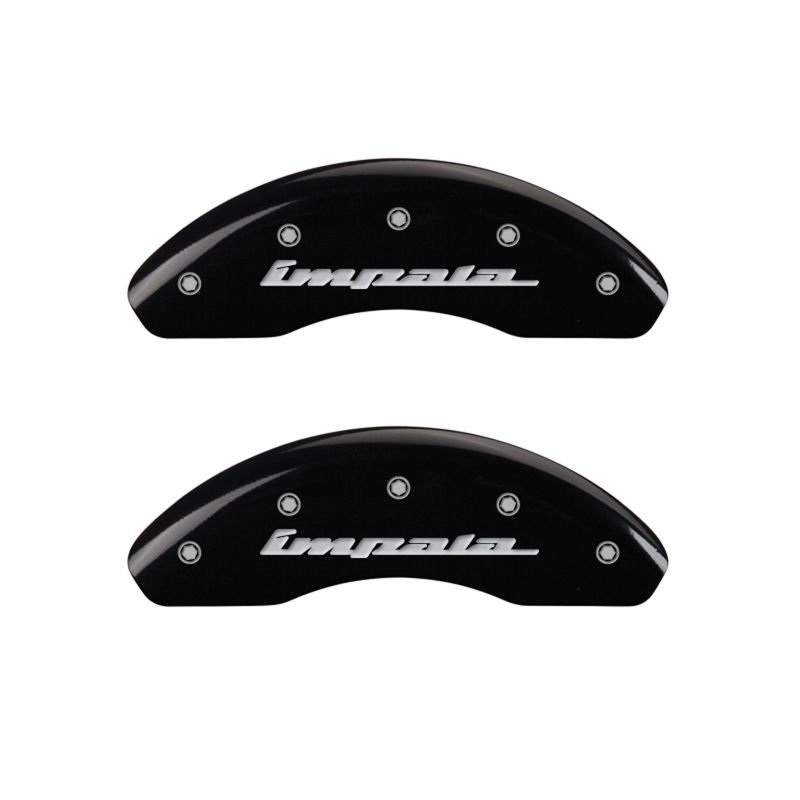 MGP 4 Caliper Covers Engraved Front & Rear Impala Black finish silver ch - 14050SIMPBK