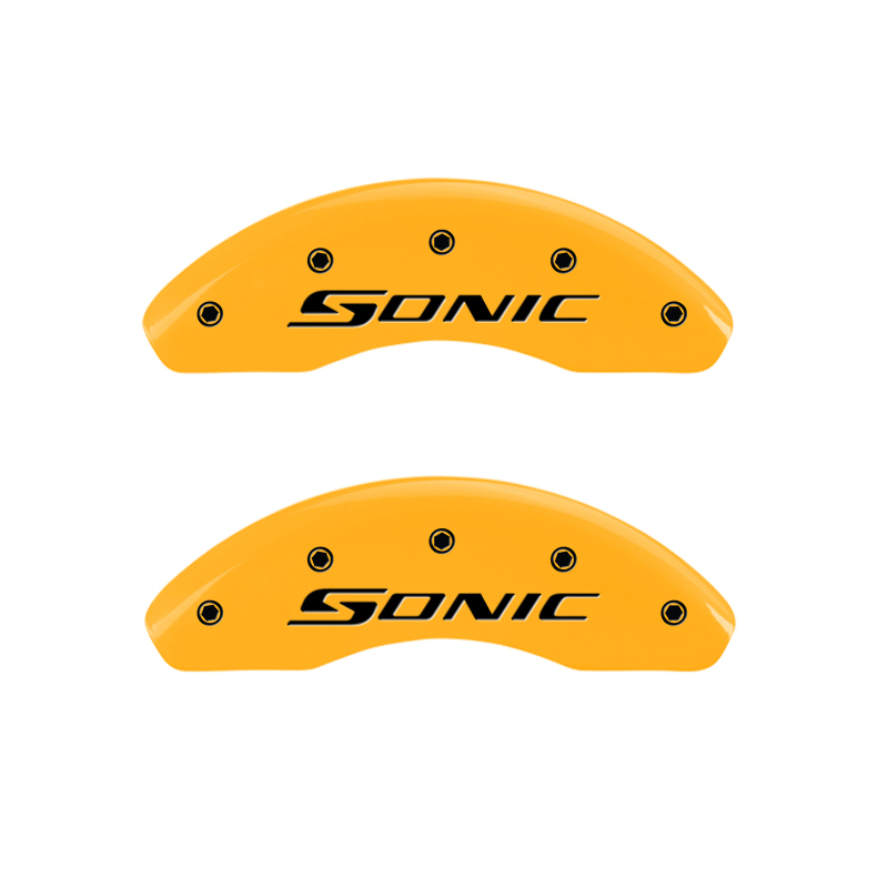 MGP Front set 2 Caliper Covers Engraved Front Sonic Yellow finish black ch - 14213FSNCYL