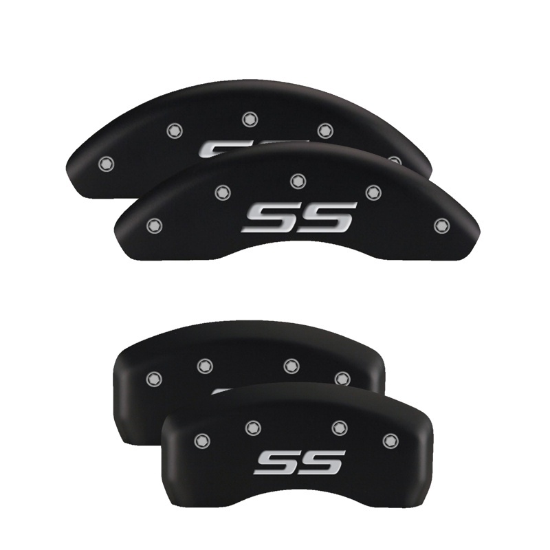 MGP Front set 2 Caliper Covers Engraved Front Sonic Black finish silver ch - 14213FSNCBK