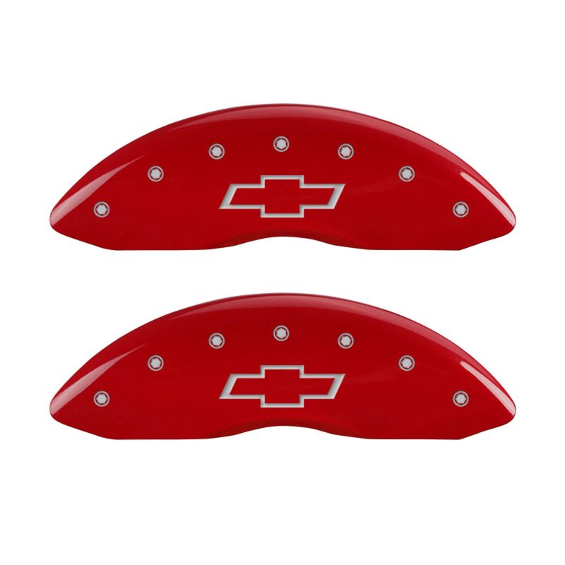 MGP Front set 2 Caliper Covers Engraved Front Bowtie Red finish silver ch - 14221FBOWRD