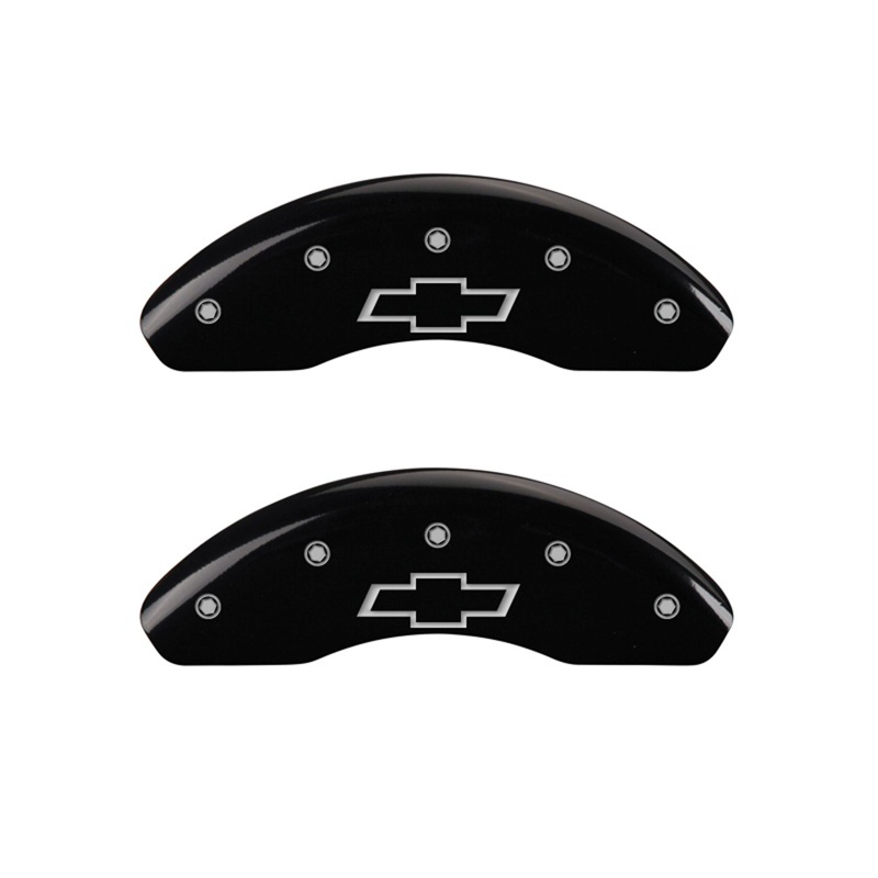 MGP Front set 2 Caliper Covers Engraved Front Bowtie Black finish silver ch - 14230FBOWBK