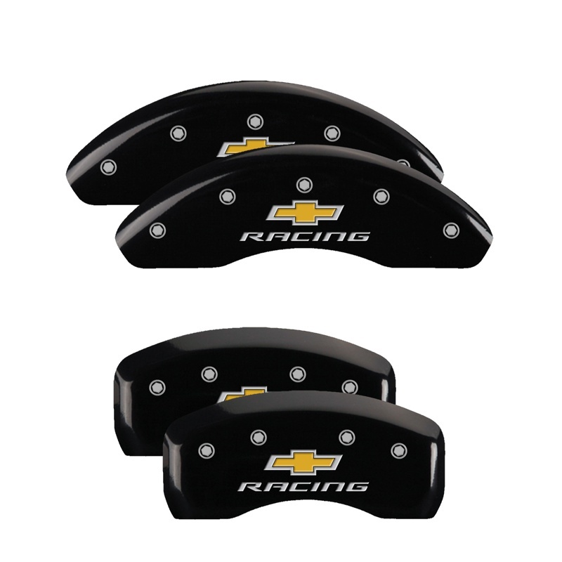 MGP 4 Caliper Covers Engraved F & R Chevy Racing Black Finish Silver Char 2016 Chevrolet Cruze - 14239SBRCBK