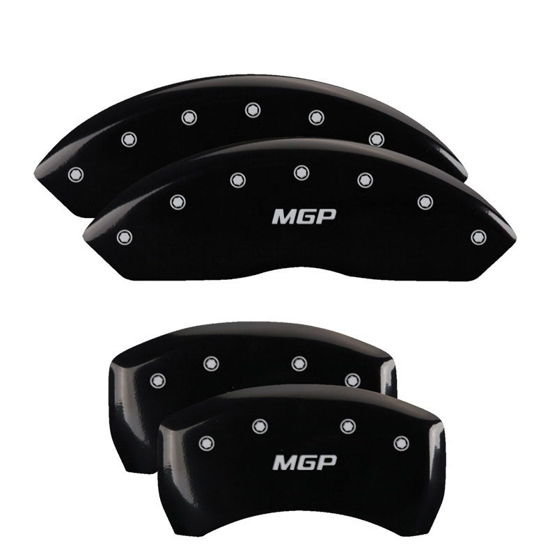 MGP 4 Caliper Covers Engraved F & R Chevy Racing Black Finish Silver Char 2019 Chevrolet Equinox - 14247SBRCBK