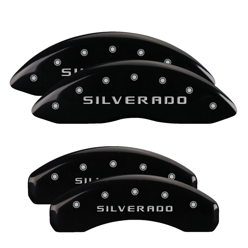 MGP 4 Caliper Covers Engraved Front & Rear Silverado Black Finish Sil Char 2019 Chevy Silverado 1500 - 14252SSILBK