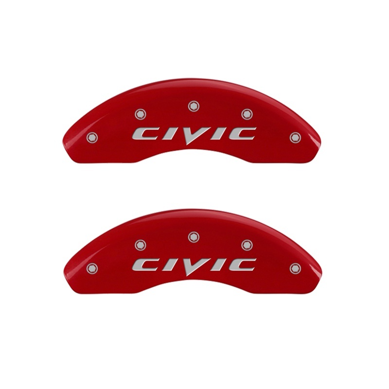 MGP Front set 2 Caliper Covers Engraved Front 2015/Civic Red finish silver ch - 20143FCIVRD