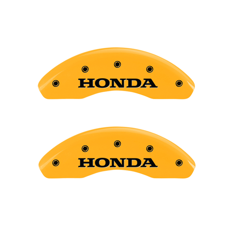 MGP Front set 2 Caliper Covers Engraved Front Honda Yellow finish black ch - 20212FHONYL