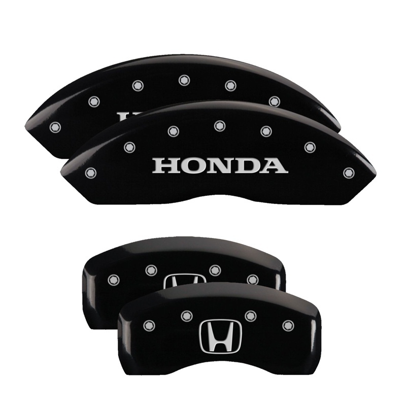 MGP 4 Caliper Covers Engraved Front Honda Engraved Rear H Logo Black finish silver ch - 20213SHOHBK