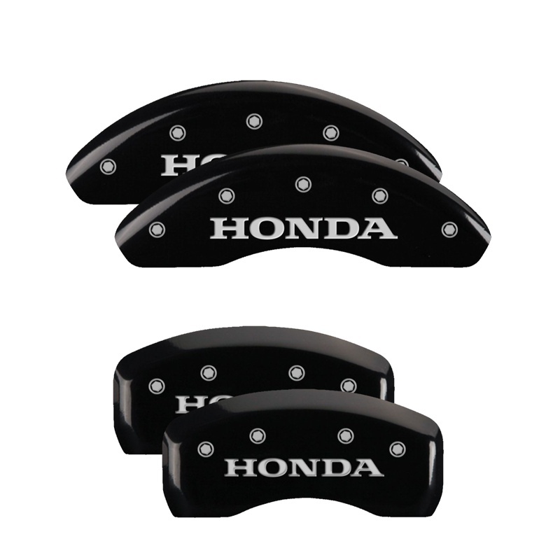 MGP 4 Caliper Covers Engraved Front & Rear Honda Black Finish Silver Char 2017 Honda Civic - 20222SHONBK