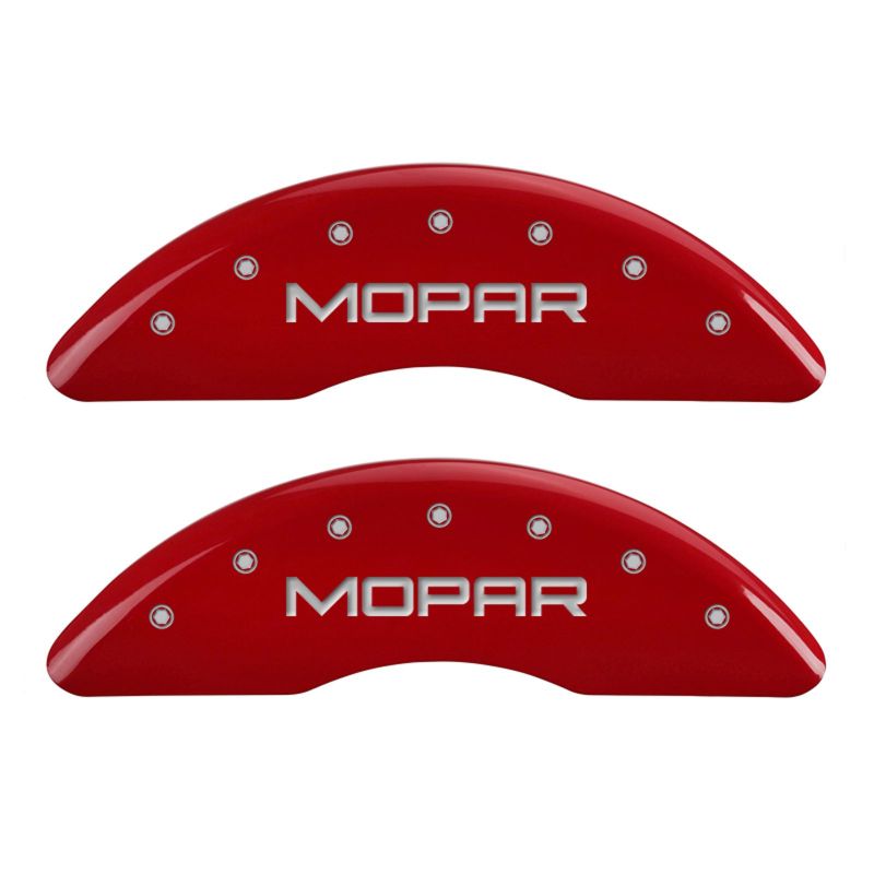 MGP 4 Caliper Covers Engraved Front & Rear MOPAR Red finish silver ch - 32002SMOPRD