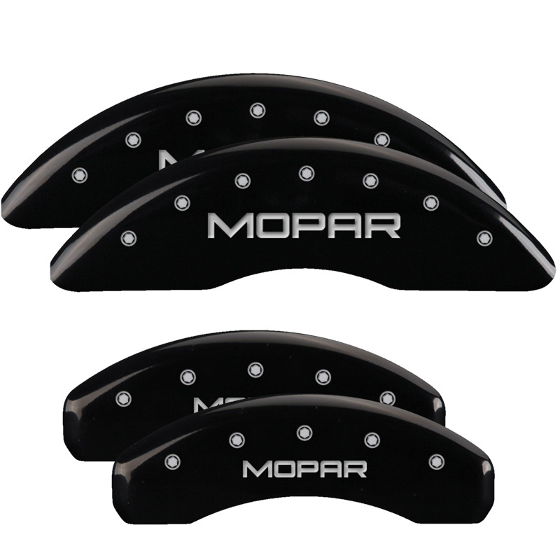 MGP 4 Caliper Covers Engraved Front & Rear MOPAR Black finish silver ch - 32002SMOPBK