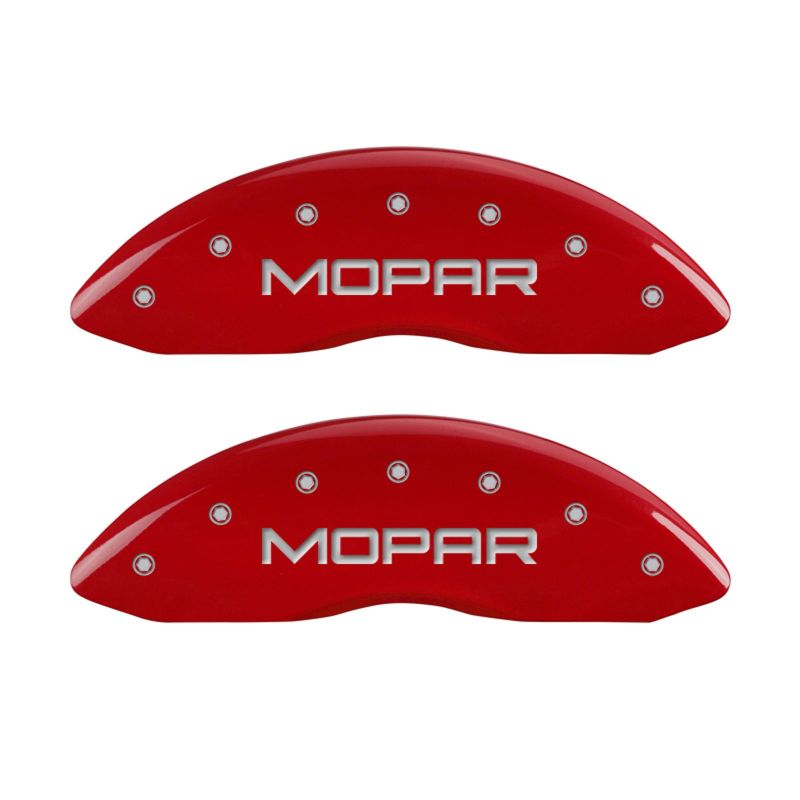 MGP 4 Caliper Covers Engraved Front & Rear MOPAR Red finish silver ch - 32006SMOPRD